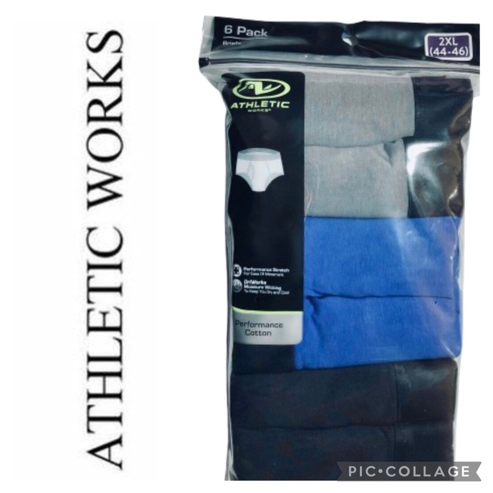 NEW ATHLETIC WORKS Men's Performance Cotton Briefs Underwear 6 Pack 2XL, 44-46”